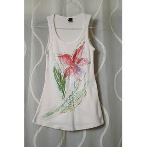 White Floral Ribbed Knit Racerback Tank Top